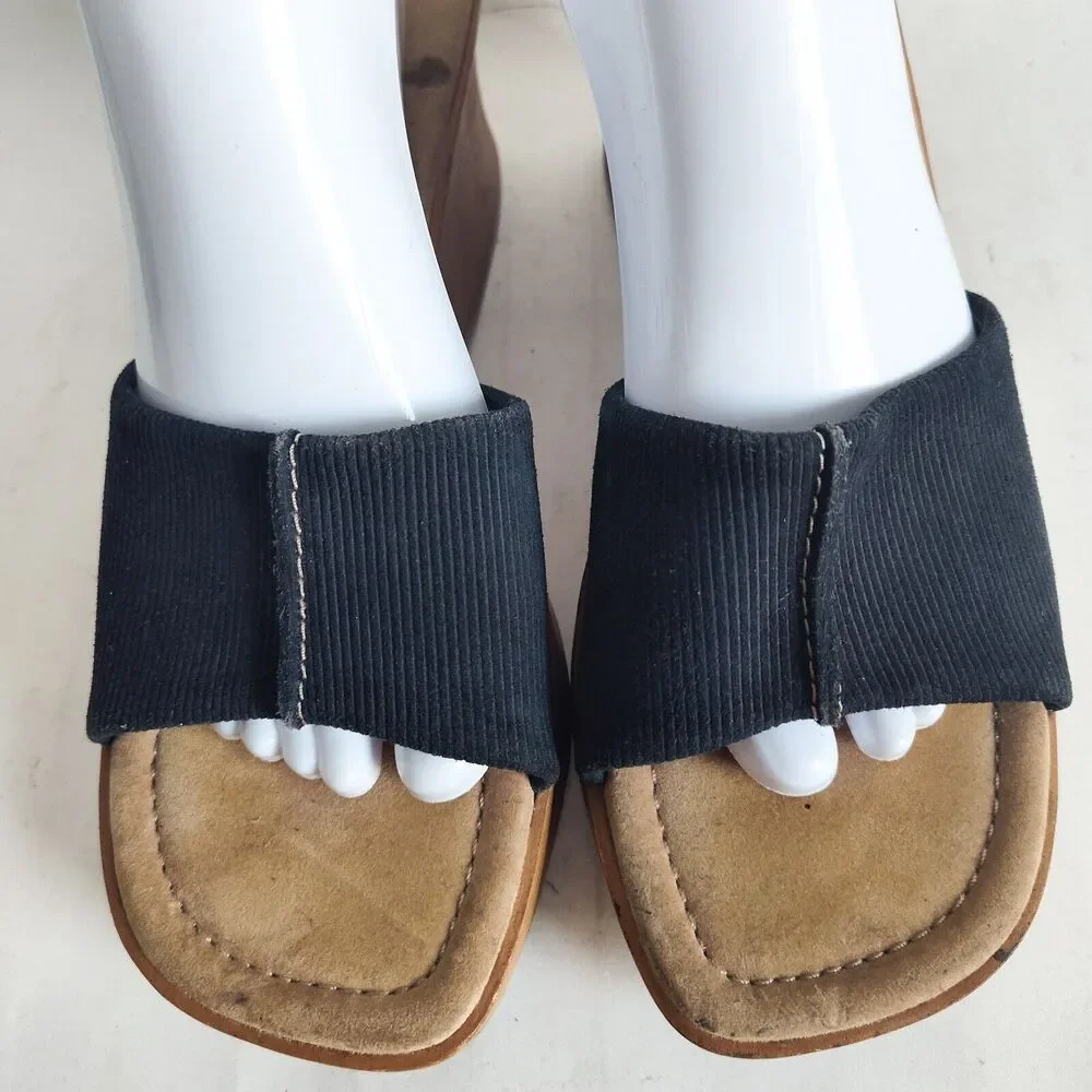 Y2K Lower East Side Vegan Blue Chunky Platform Slip On Sandals‎ Womens Size 10